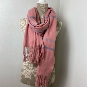 Large Women Wrap/Scarf w/ Fringes . Pink/Blue. One Size.